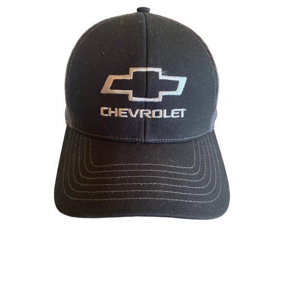 Chevrolet Logo Black Mesh Back Trucker Hat Cap Adjustable - Picture 1 of 6
